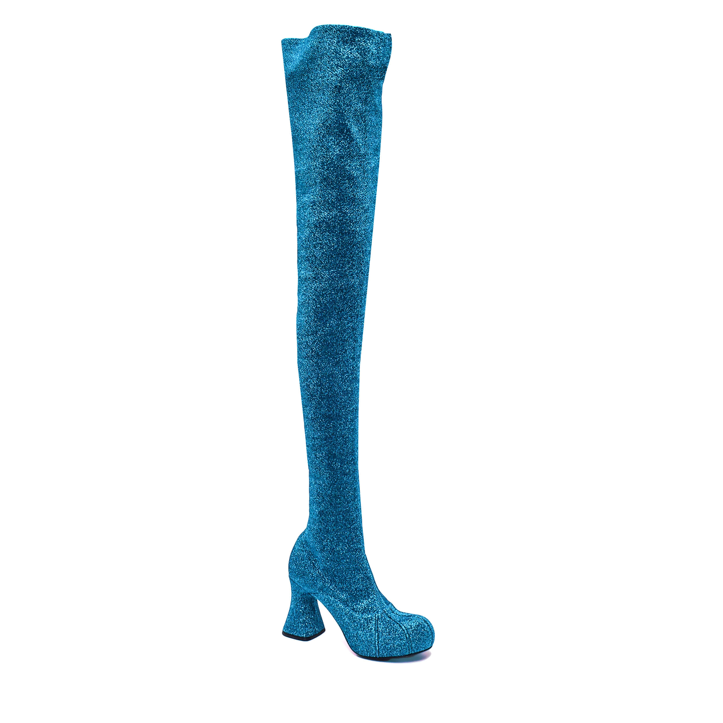 Stella McCartney - Turquoise Groove Glitter Thigh High Stretch Boots / 38